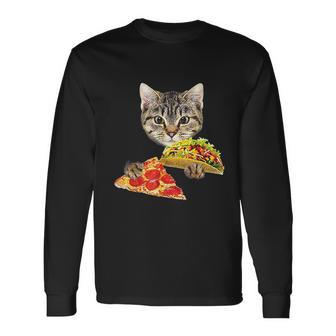 Cat Eating Taco And Pizza Shirt Funny Kitty By Zany Brainy Unisex Long Sleeve | Favorety CA