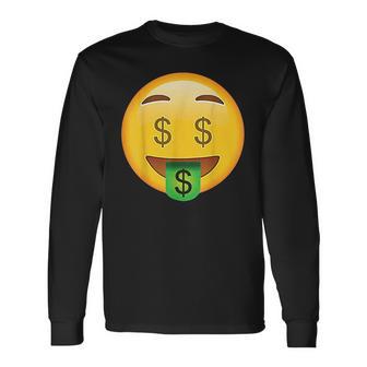 Emoji Money Face Cute Smile Dollar Signs Eyes Mouth Emotic Unisex Long Sleeve | Favorety