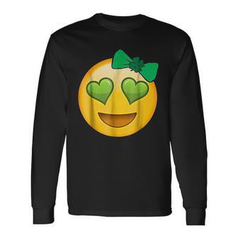 Emoji Saint Patricks Day Girls Green Heart Eyes Bow Unisex Long Sleeve | Favorety UK