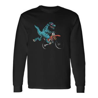 Funny Dino On Dirt Bike Trex Lover Rider Motorcycle Riding Unisex Long Sleeve | Favorety