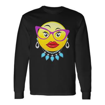 Smiling Emojis Lady Bling Face Glasses Costume Unisex Long Sleeve | Favorety CA