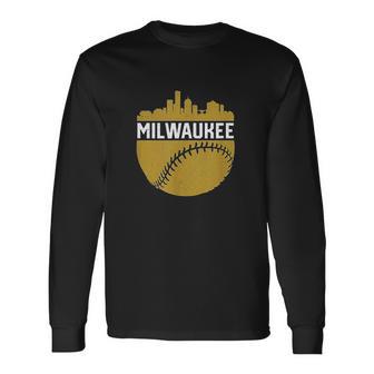 Vintage Downtown Milwaukee Wisconsin Skyline Baseball Unisex Long Sleeve | Favorety DE