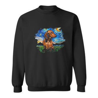 Brown Short Hair Dachshund Starry Night Dog Art By Aja Sweatshirt | Favorety AU