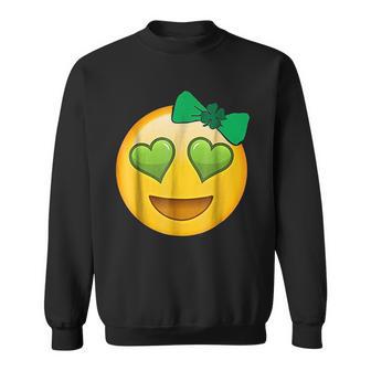 Emoji Saint Patricks Day Girls Green Heart Eyes Bow Sweatshirt | Favorety UK