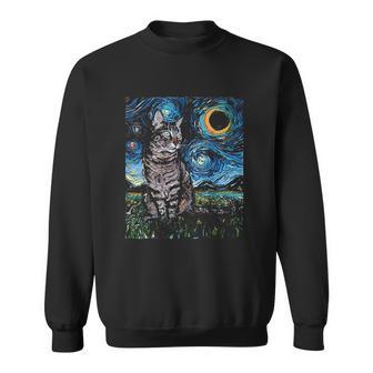 Gray Tabby Tiger Cat Starry Night Moon And Stars Art By Aja Sweatshirt | Favorety