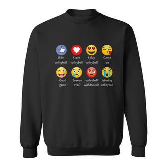 I Love Volleyball Funny Emoji Emoticons Graphic Sweatshirt | Favorety