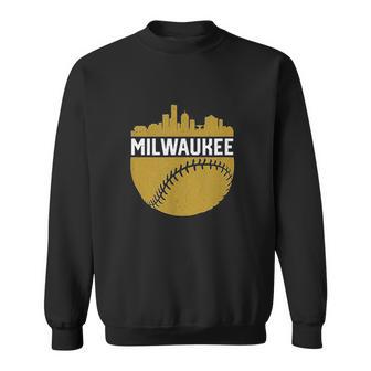 Vintage Downtown Milwaukee Wisconsin Skyline Baseball Sweatshirt | Favorety CA