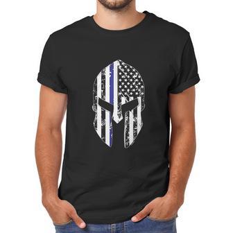 Blue Line American Flag Spartan Head Men T-Shirt | Favorety CA