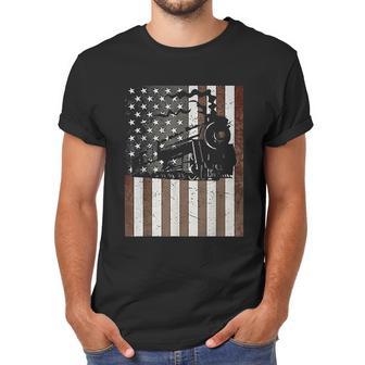 Train Locomotive Engine American Flag Model Builder Vintage Men T-Shirt | Favorety UK