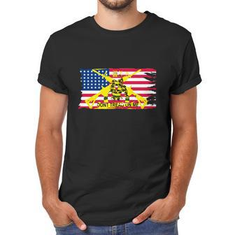 Mens Worn American Flag With Dont Tread On Me Ga Men T-Shirt | Favorety