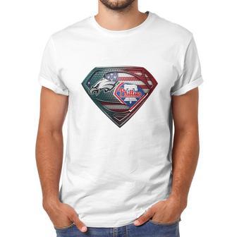 Official Philadelphia Eagles And Philadelphia Phillies Superman American Flag Layer Simpson Shirt Men T-Shirt | Favorety CA