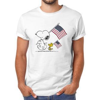 Snoopy And Woodstock Holding American Flag 4Th Of July Men T-Shirt | Favorety AU