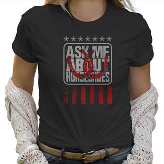 Ask Me About Horseshoe Pitching Ringer Women T-Shirt | Favorety CA