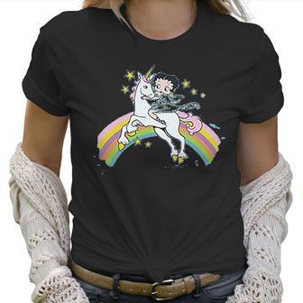 Betty Boop Cartoon Unicorn And Rainbows Women T-Shirt | Favorety