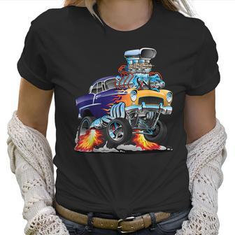 Classic Funny Fifties Muscle Car Hot Rod Dragster Cartoon Women T-Shirt | Favorety DE