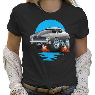 Classic Seventies Muscle Car Funny Dragster Hot Rod Cartoon Women T-Shirt | Favorety CA