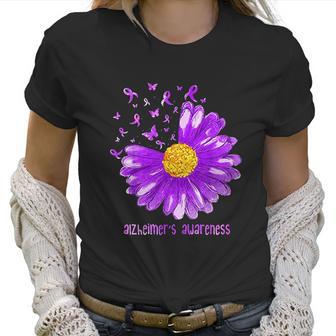 Daisy Butterfly Purple Ribbon Alzheimer Awareness Women T-Shirt | Favorety AU