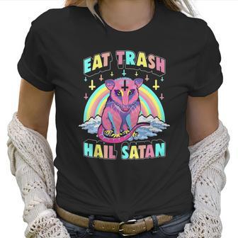 Womens Eat Trash Hail Satan Kawaii Pastel Goth Possum V-Neck Women T-Shirt | Favorety UK