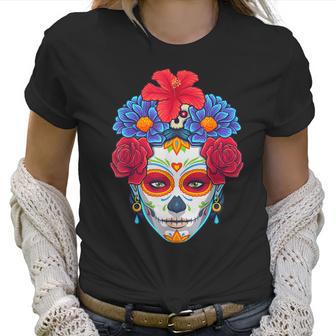 Floral Sugar Skull Day Of The Dead Dia De Muertos Women Women T-Shirt | Favorety