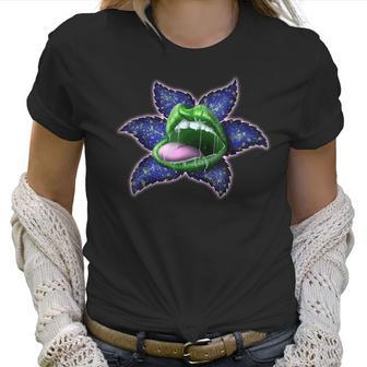 Flower Lip Green Blue Cannabis Marijuana Weed Pot Leaf Lover Women T-Shirt | Favorety AU