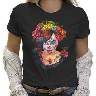 Flowers Sugar Skull Day Of The Dead Dia De Muertos Womens Women T-Shirt | Favorety