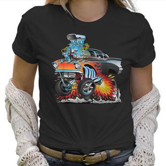 Funny Classic Hot Rod Fifties Drag Racing Muscle Car Cartoon Women T-Shirt | Favorety UK