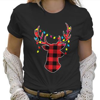 Funny Classic Red & Black Christmas Buffalo Plaid Deer Women T-Shirt | Favorety AU