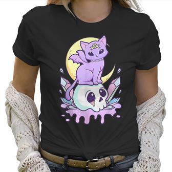 Funny Kawaii Pastel Goth Cute Creepy Witchy Cat And Skull Men Women T-Shirt Graphic Print Casual Unisex Tee Women T-Shirt | Favorety