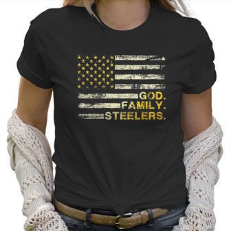 God Family Steelers Us Vintage Flag Team Dad Mam Day Gifts Women T-Shirt | Favorety DE