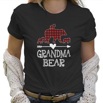 Grandma Bear Three Cubs Red Plaid Grandma Christmas Women T-Shirt | Favorety CA