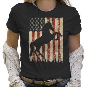 Horse American Flag Usa Patriotic Stallion Gift Women T-Shirt | Favorety