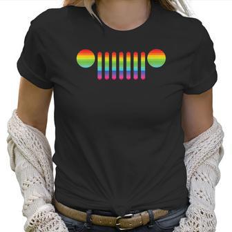 Womens Jeep Pride 7-Slot Grille Rainbow Women T-Shirt | Favorety