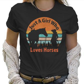 Just A Girl Who Loves Her Horse Retro Sunset Silhouette Gift Women T-Shirt | Favorety