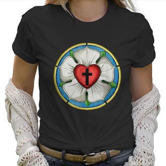 Luther Rose Seal Lutheran Symbol Christian Cross Graphic Design Printed Casual Daily Basic Women T-Shirt | Favorety CA