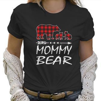 Mommy Bear Two Cubs Red Plaid Christmas Pajama Women T-Shirt | Favorety UK