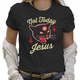 Womens Not Today Jesus Hail Satan Satanic Cat Death Metal Halloween V-Neck Women T-Shirt | Favorety UK