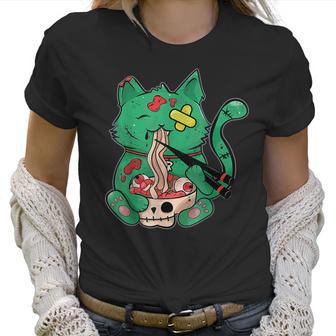 Pastel Goth Kawaii Creepy Cat Eating Ramen Noodles Halloween Men Women T-Shirt Graphic Print Casual Unisex Tee Women T-Shirt | Favorety