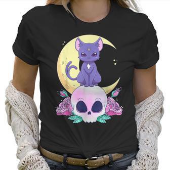 Pastel Goth Witchy Cat Cute Creepy Wiccan Cat And Skull Men Women T-Shirt Graphic Print Casual Unisex Tee Women T-Shirt | Favorety UK