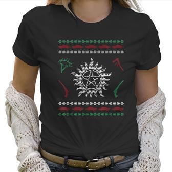 Pentagram Ugly Christmas I Sam Dean Ugly Sweater Women T-Shirt | Favorety CA