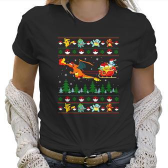 Pokemon And Dinosaur Santa Hat Christmas Women T-Shirt | Favorety