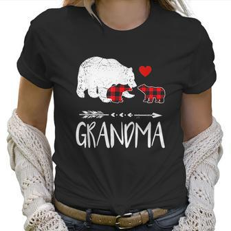 Red Plaid Grandma Bear Two Cubs Matching Buffalo Pajama Xmas Women T-Shirt | Favorety