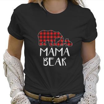 Red Plaid Mama Bear Two Cubs Matching Buffalo Pajama Xmas Women T-Shirt | Favorety DE