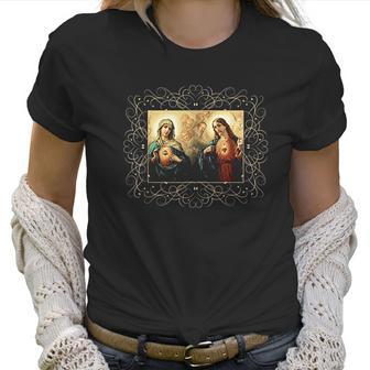 Sacred Heart And Immaculate Heart Picture Jesus And Mary Women T-Shirt | Favorety