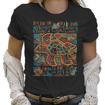 Sea Turtle Inspired By Mola Artwork Of Panama Kuna Women T-Shirt | Favorety DE