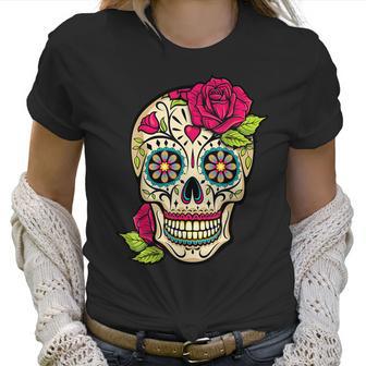 Sugar Skull Flower Crown Day Of The Dead Halloween Men Women T-Shirt Graphic Print Casual Unisex Tee Women T-Shirt | Favorety