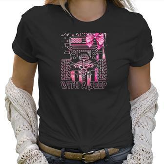 Never Underestimate A Nurse With A Jeep Truck Nurse American Flag Women T-Shirt | Favorety DE