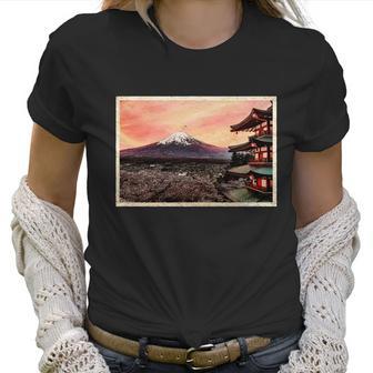 Vintage Japanese Mt Fuji Pagoda And Cherry Blossoms Women T-Shirt | Favorety CA