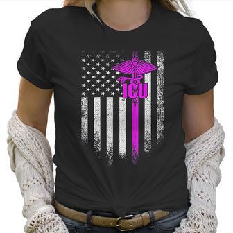 Vintage Usa Icu Intensive Care Unit Nurse American Flag Gift Women T-Shirt | Favorety AU