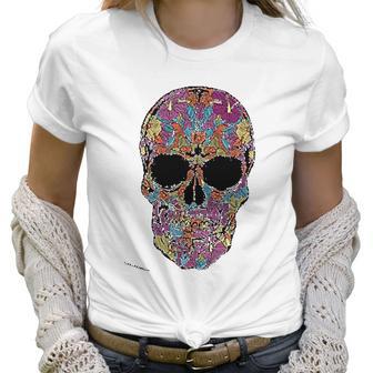 Black Flower Sugar Skull Day Of Dead Women T-Shirt | Favorety