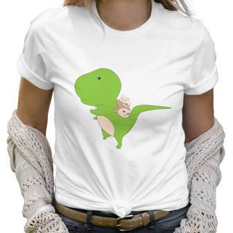 Dinosaur Piggy Backing Sloth Kitty Cat Funny Trex Women T-Shirt | Favorety DE